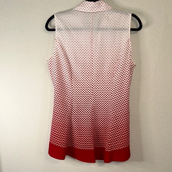 White and Pink Sleeveless Button Down Blouse with Dress Shirt Collar - Picture 4 of 4